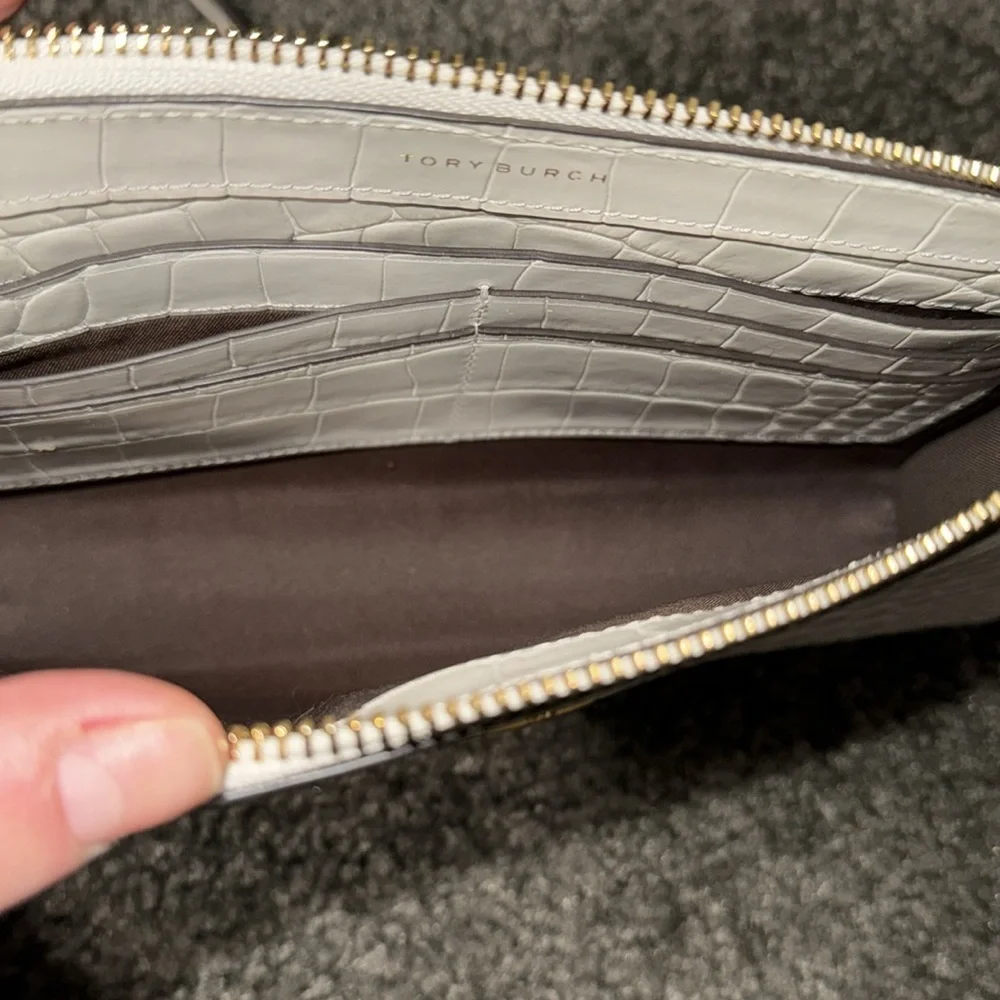 Tory Burch White Croc-Embossed Leather Crossbody with Gold Logo